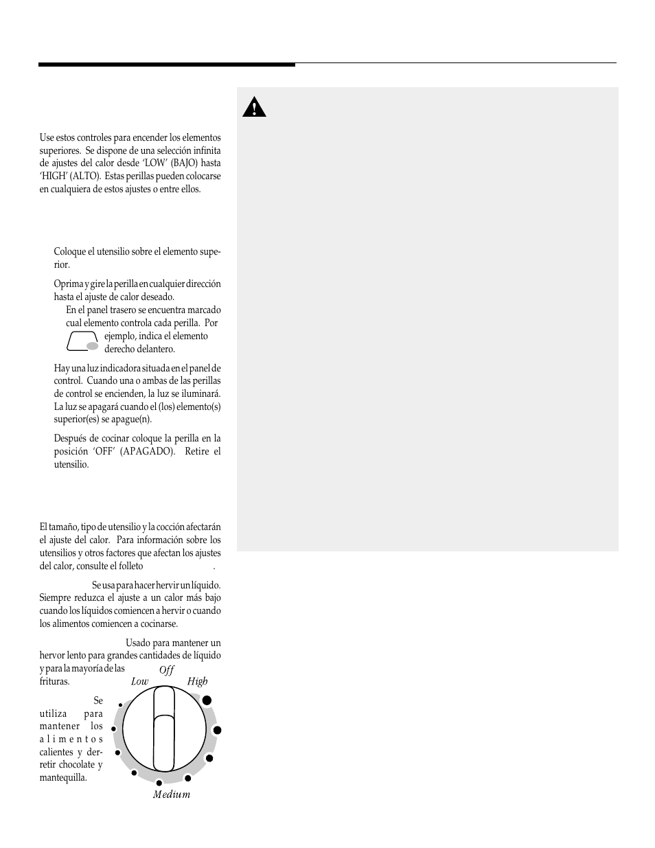 Cocinando en la estufa, Controles superiores, Atencion | Maytag WT-TOD User Manual | Page 28 / 36