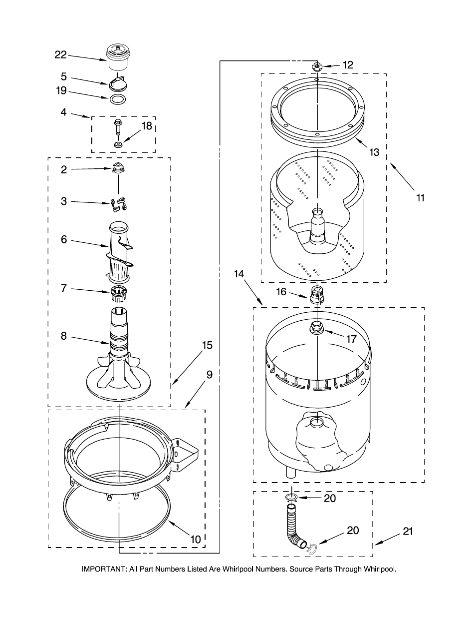 Agitator, basket and tub, Agitator, basket and tub parts | Maytag MGT3800TW0 User Manual | Page 15 / 22