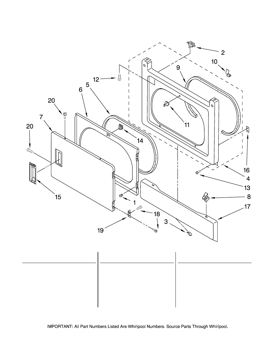 Dryer front panel and door, Dryer front panel and door parts | Maytag MGT3800TW0 User Manual | Page 2 / 22