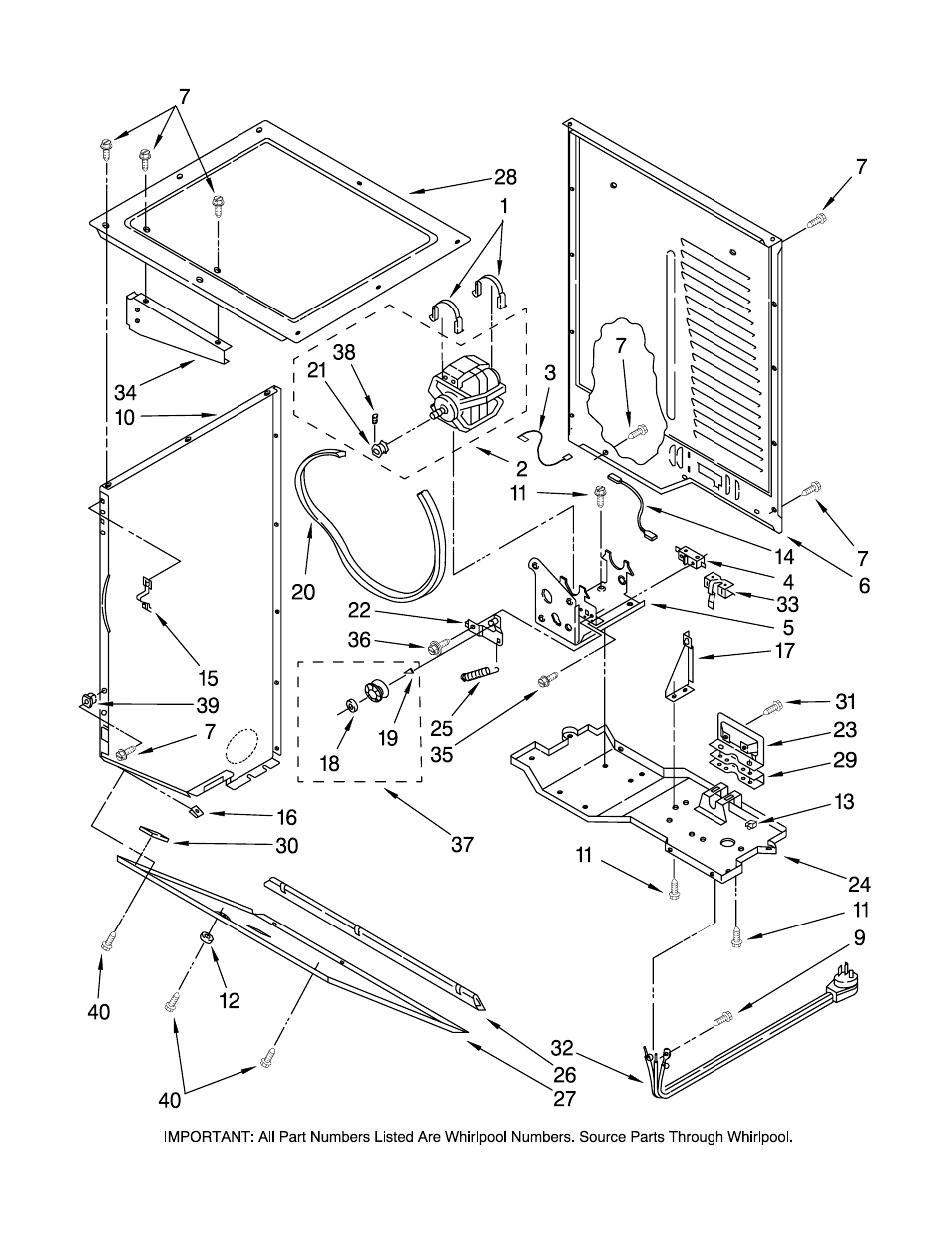 Dryer cabinet and motor, Dryer cabinet and motor parts | Maytag MGT3800TW0 User Manual | Page 3 / 22