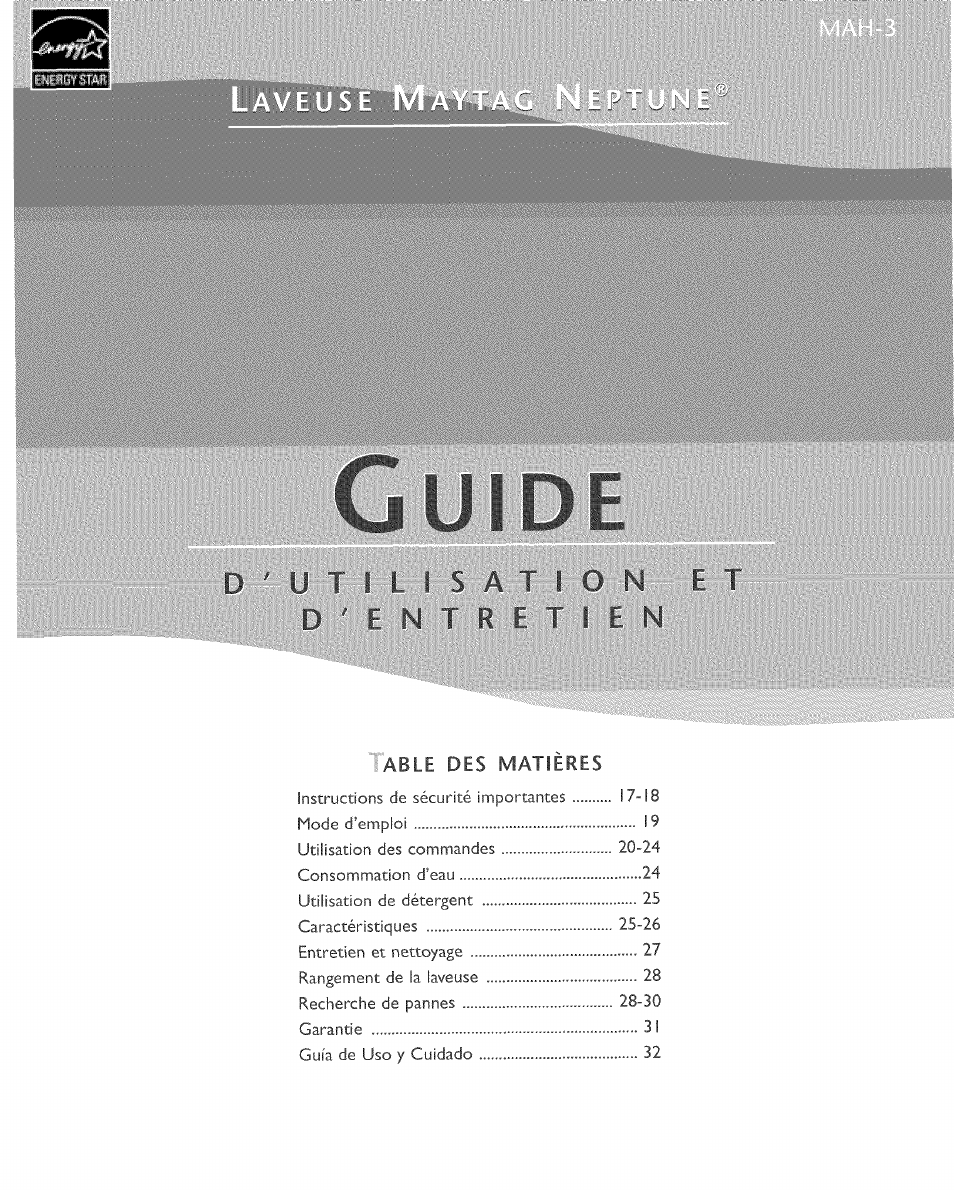 Able, Matieres | Maytag MAH-3 User Manual | Page 17 / 48