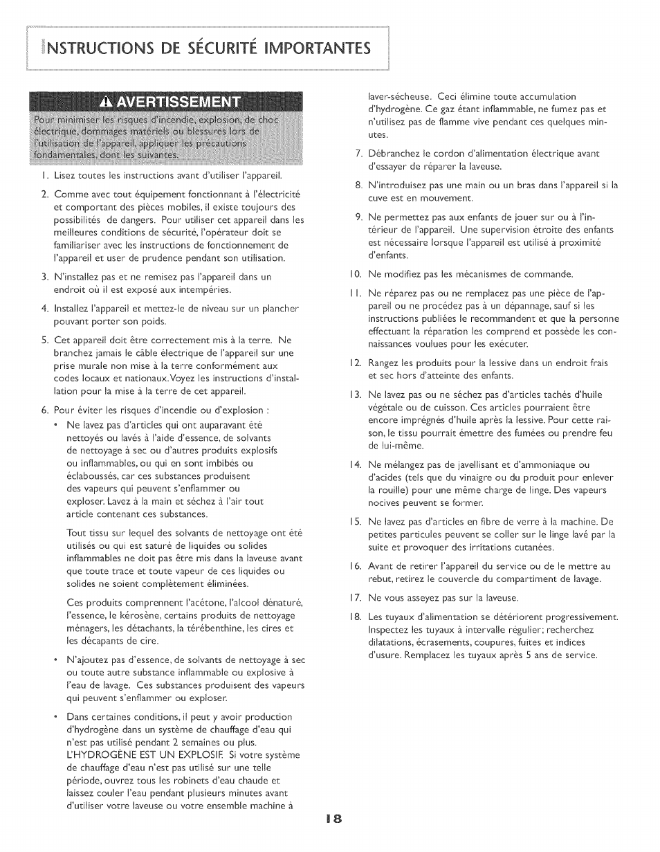 Instructions de sécurité importantes, Àavertisseme, Nstructions | Sécurité, Importantes | Maytag MAH-3 User Manual | Page 19 / 48