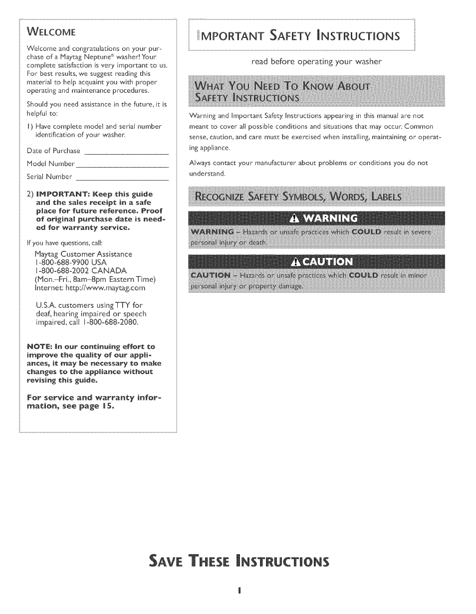 Hese, Nstructions, Important s | Maytag MAH-3 User Manual | Page 2 / 48