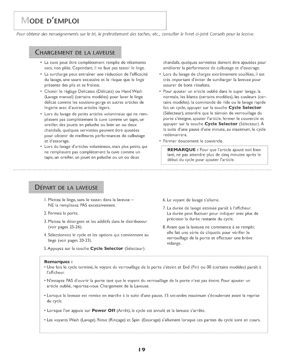Jode d emploi, Emploi | Maytag MAH-3 User Manual | Page 20 / 48