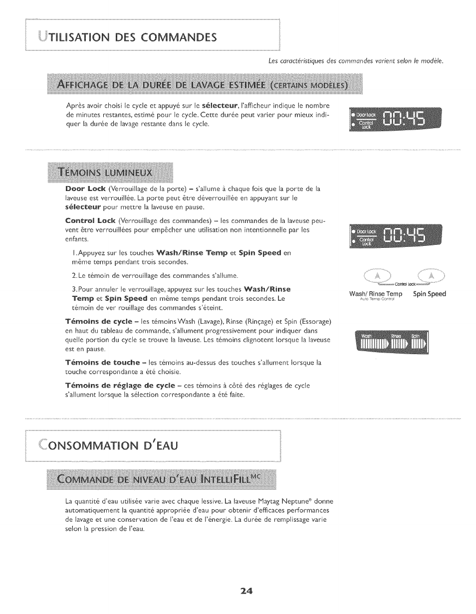 De vêstîiteleeuukiiiî’«;- ÿëdetèsl, Consommation d'eau, Utilisation des commandes | Maytag MAH-3 User Manual | Page 25 / 48