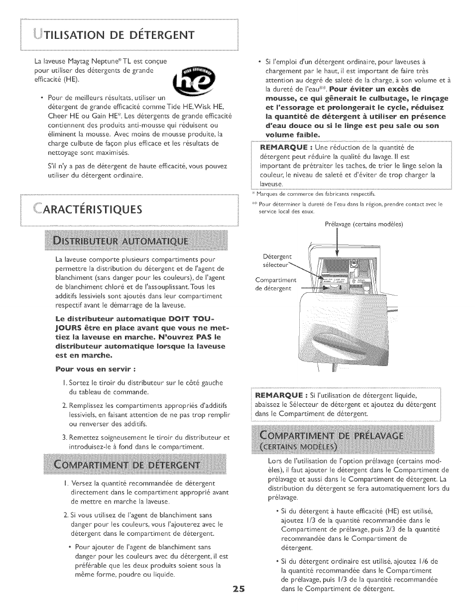 5tilisation de detergent | Maytag MAH-3 User Manual | Page 26 / 48