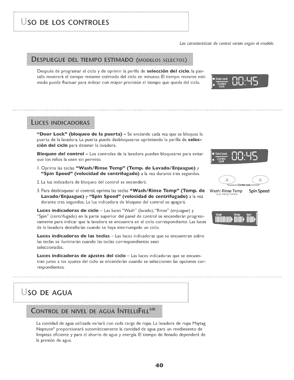 Los controles, Tytês-rrtdicèrj, T.::so | Agua | Maytag MAH-3 User Manual | Page 41 / 48