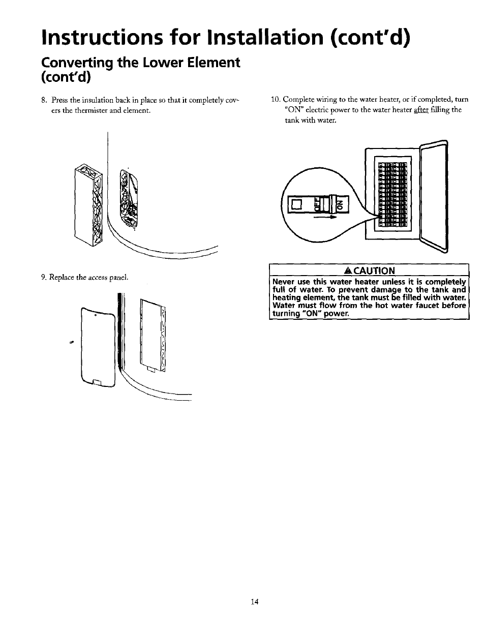 Converting the lower element (cont'd), Instructions for installation (cont'd) | Maytag HE21250PC User Manual | Page 14 / 40