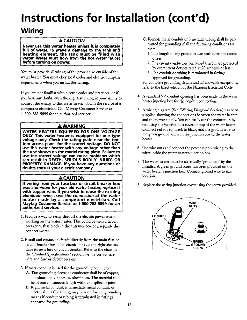 Instructions for installation (cont'd), Wiring | Maytag HE21250PC User Manual | Page 16 / 40