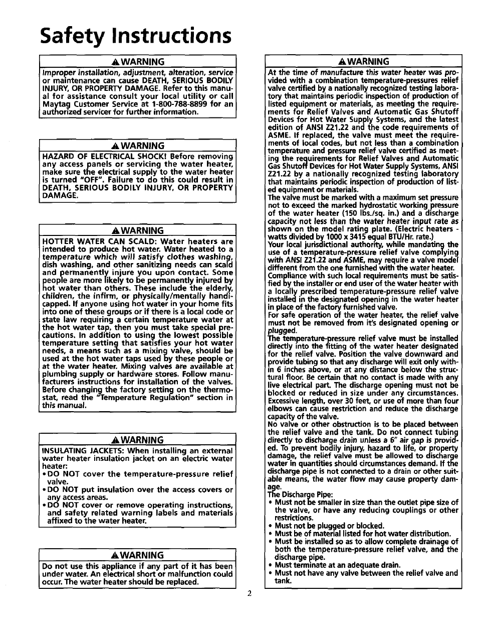 Awarning, Safety instructions | Maytag HE21250PC User Manual | Page 2 / 40