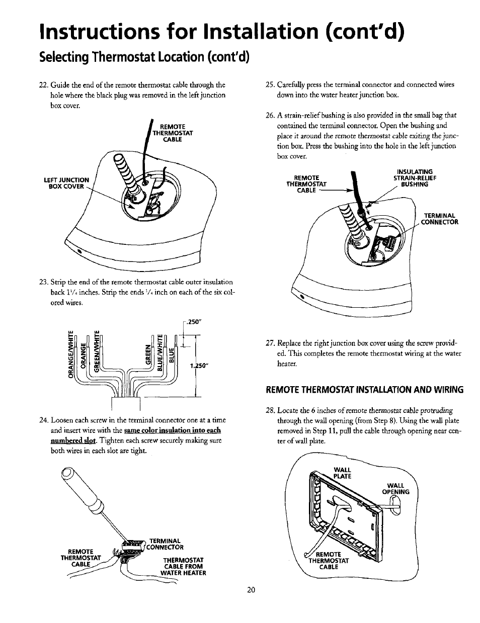 Instructions for installation (cont'd), Selecting thermostat location (cont'd) | Maytag HE21250PC User Manual | Page 20 / 40
