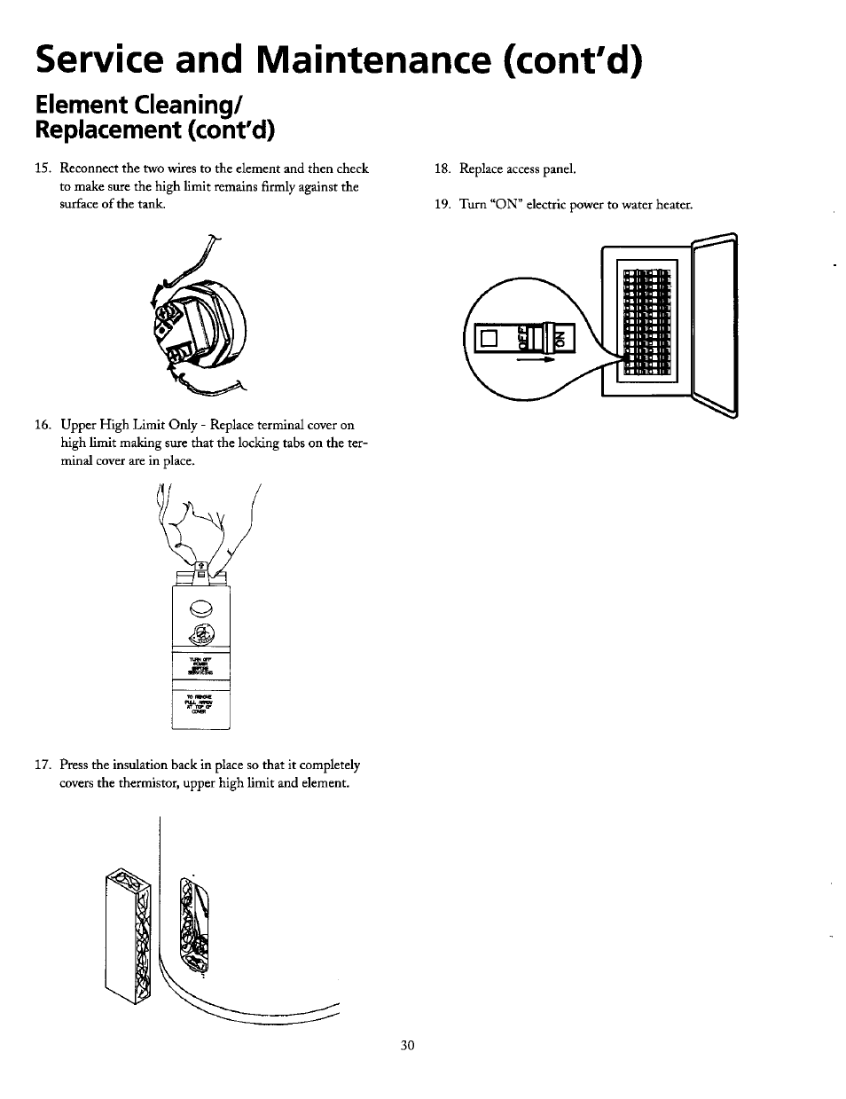 Element cleaning, Replacement (cont'd), Service and maintenance (cont'd) | Element cleaning/ replacement (cont'd) | Maytag HE21250PC User Manual | Page 30 / 40