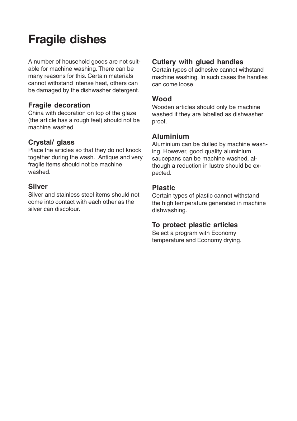 Fragile dishes | Maytag 661S/W User Manual | Page 15 / 36