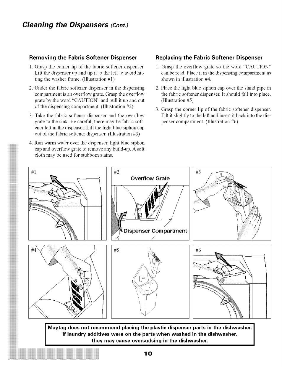 Cleaning the dispensers (cont.), Cleaning the dispensers | Maytag SL-3 User Manual | Page 12 / 24