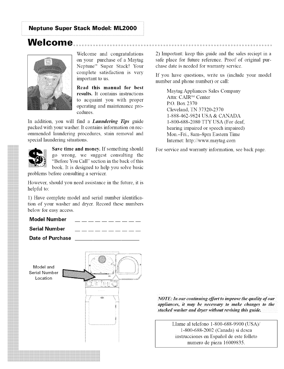 Welcome | Maytag SL-3 User Manual | Page 2 / 24