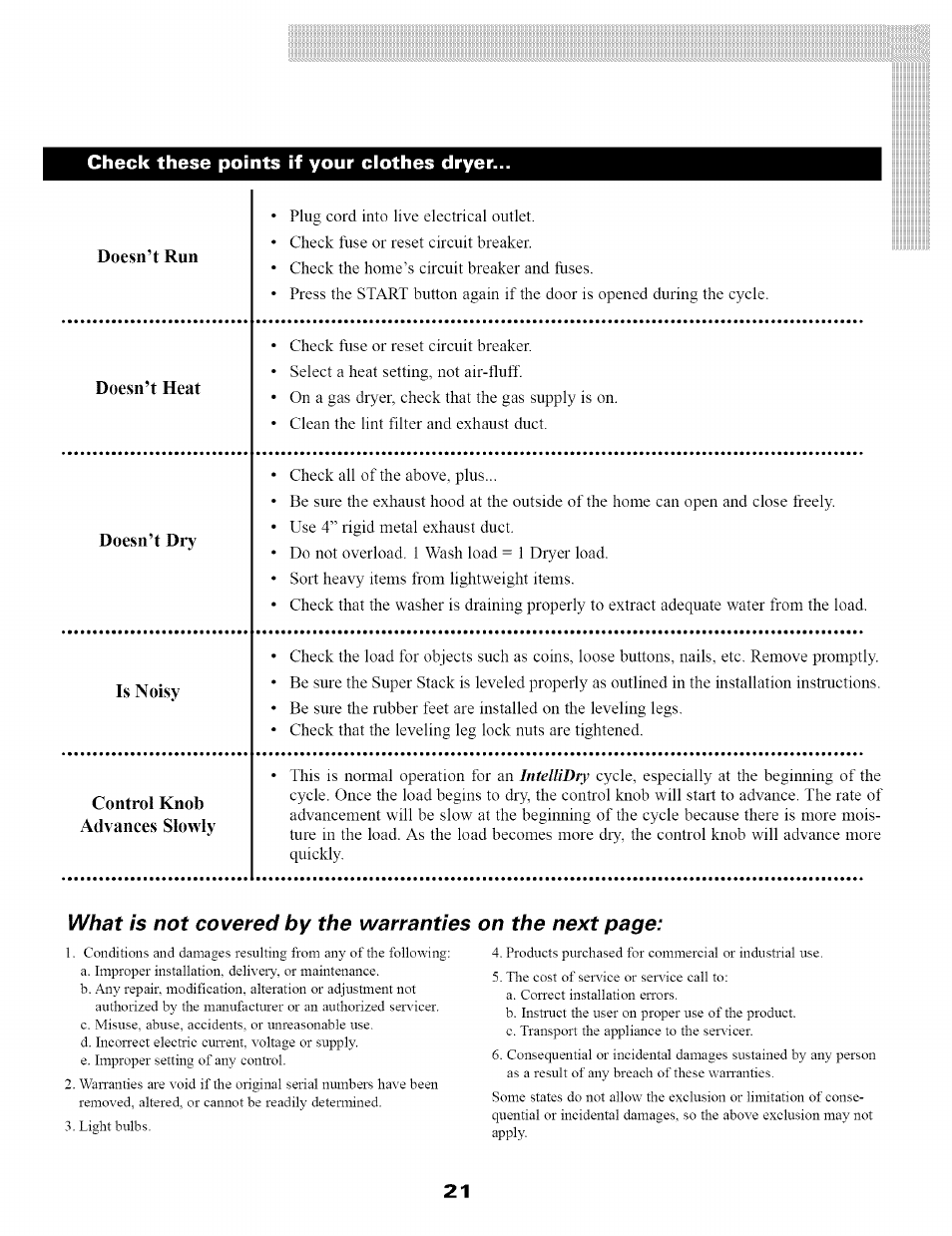 What is not covered by the warranties, On the next page | Maytag SL-3 User Manual | Page 23 / 24