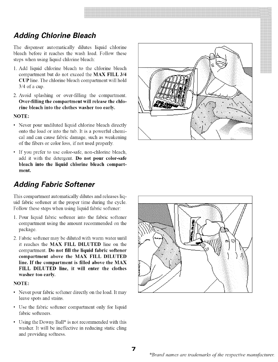 Adding chlorine bleach, Adding fabric softener | Maytag SL-3 User Manual | Page 9 / 24