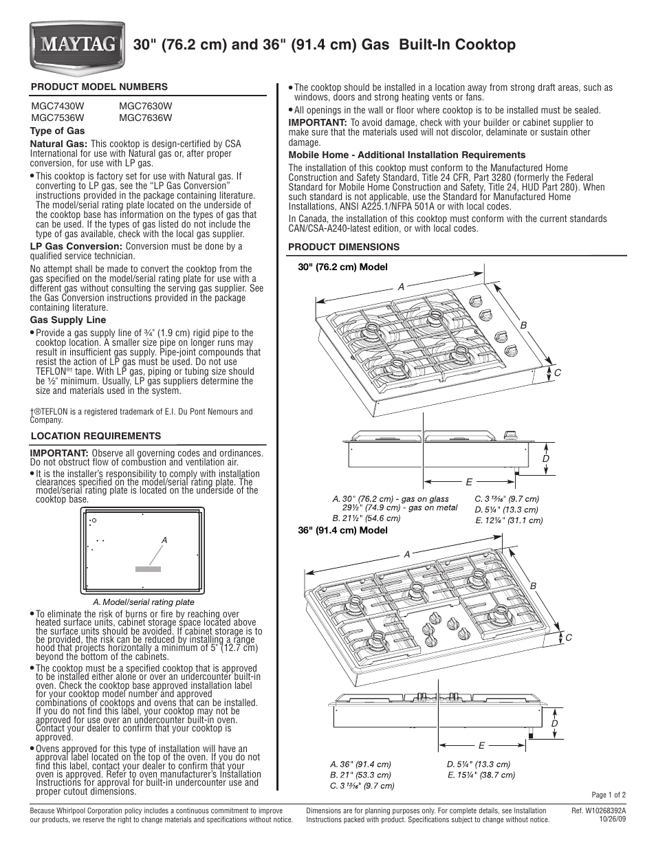 Maytag MGC7430W User Manual | 2 pages