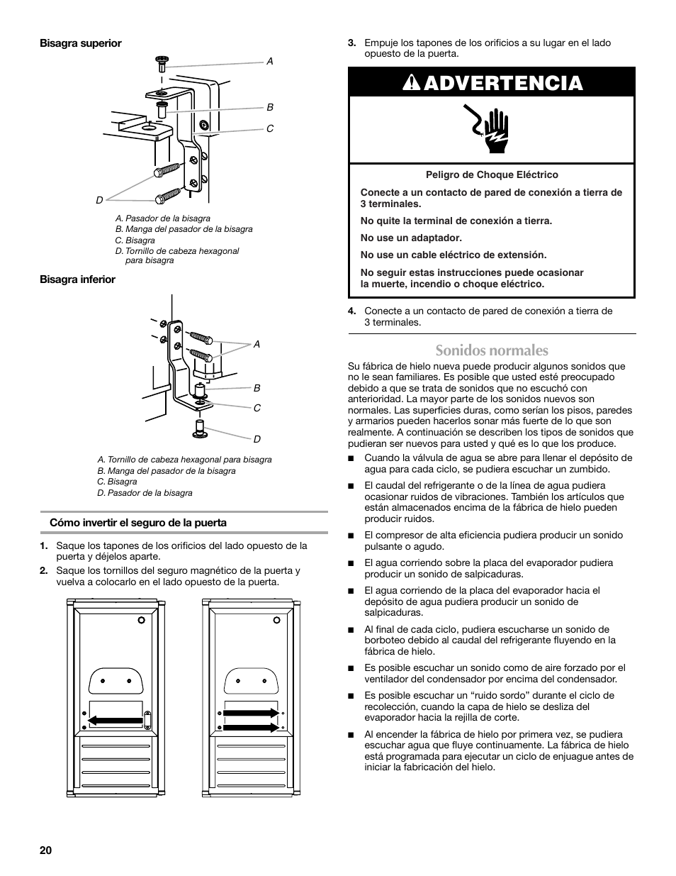 Advertencia, Sonidos normales | Maytag W10206488A User Manual | Page 20 / 42