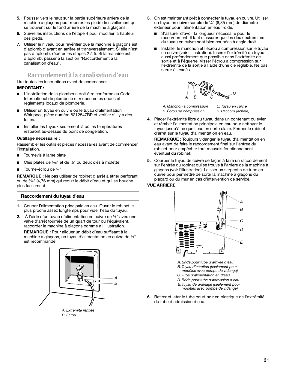 Raccordement à la canalisation d’eau | Maytag W10206488A User Manual | Page 31 / 42