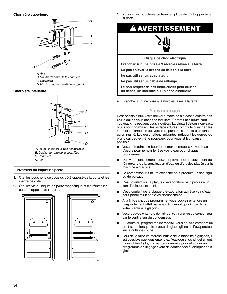 Avertissement, Sons normaux | Maytag W10206488A User Manual | Page 34 / 42