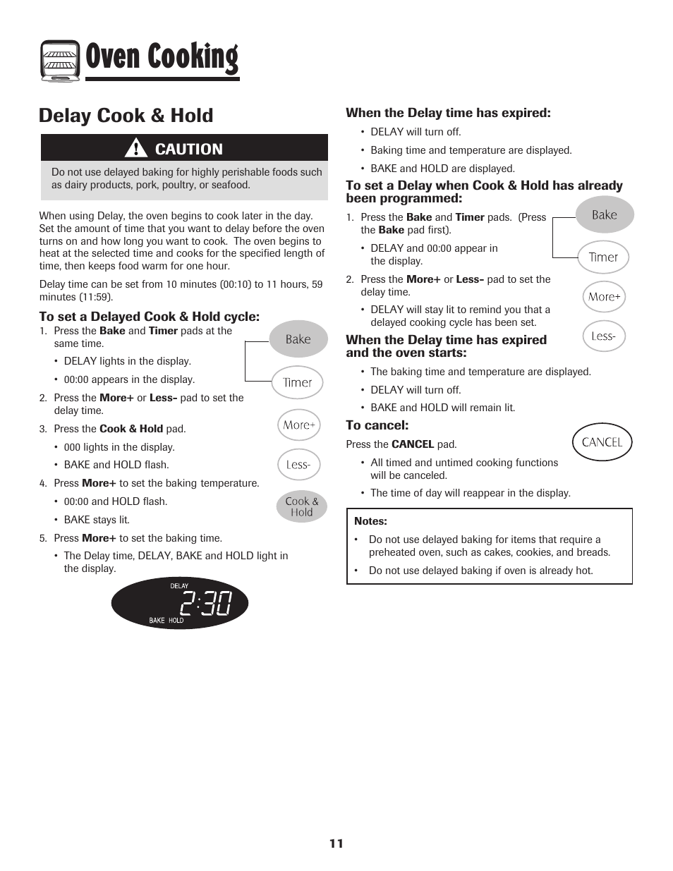 Oven cooking, Delay cook & hold, Caution | Maytag MGR5775QDW User Manual | Page 12 / 84