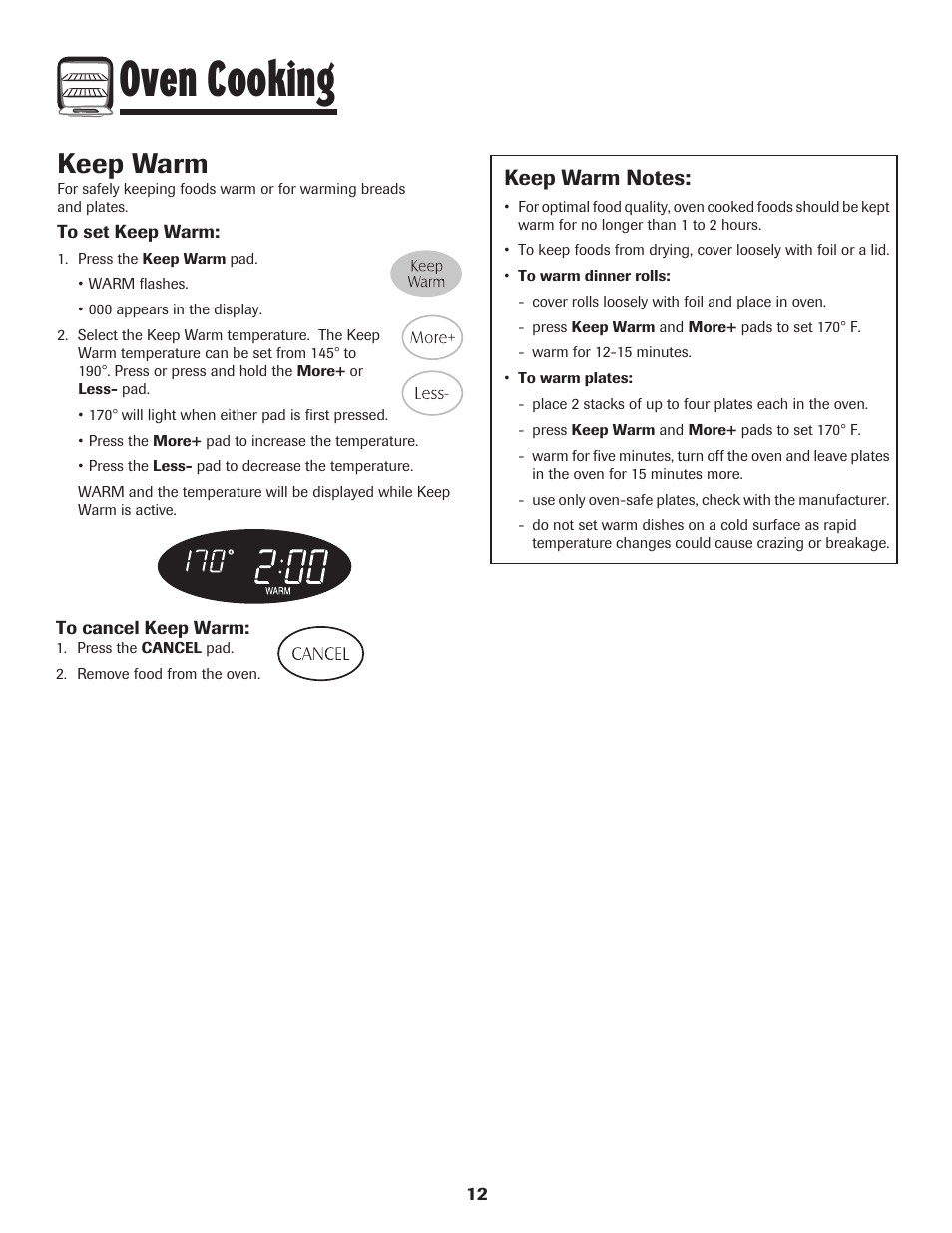 Oven cooking, Keep warm | Maytag MGR5775QDW User Manual | Page 13 / 84