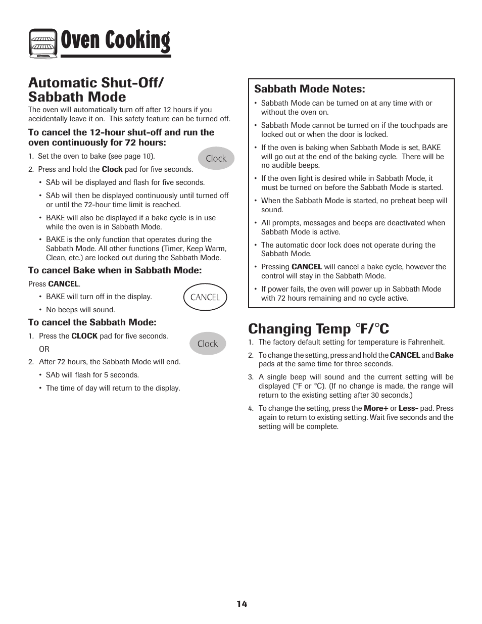 Oven cooking, Automatic shut-off/ sabbath mode, Changing temp | Maytag MGR5775QDW User Manual | Page 15 / 84