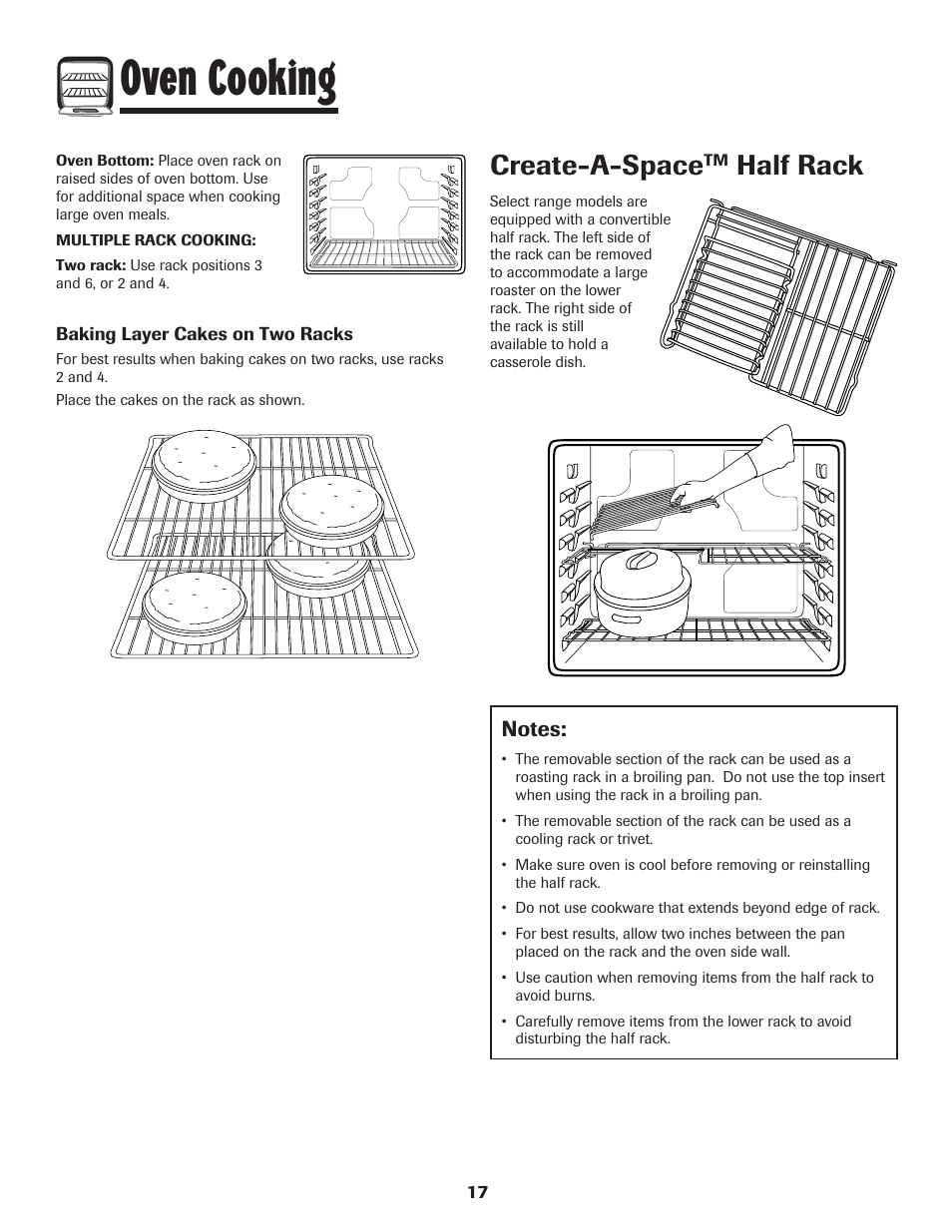 Oven cooking, Create-a-space, Half rack | Maytag MGR5775QDW User Manual | Page 18 / 84