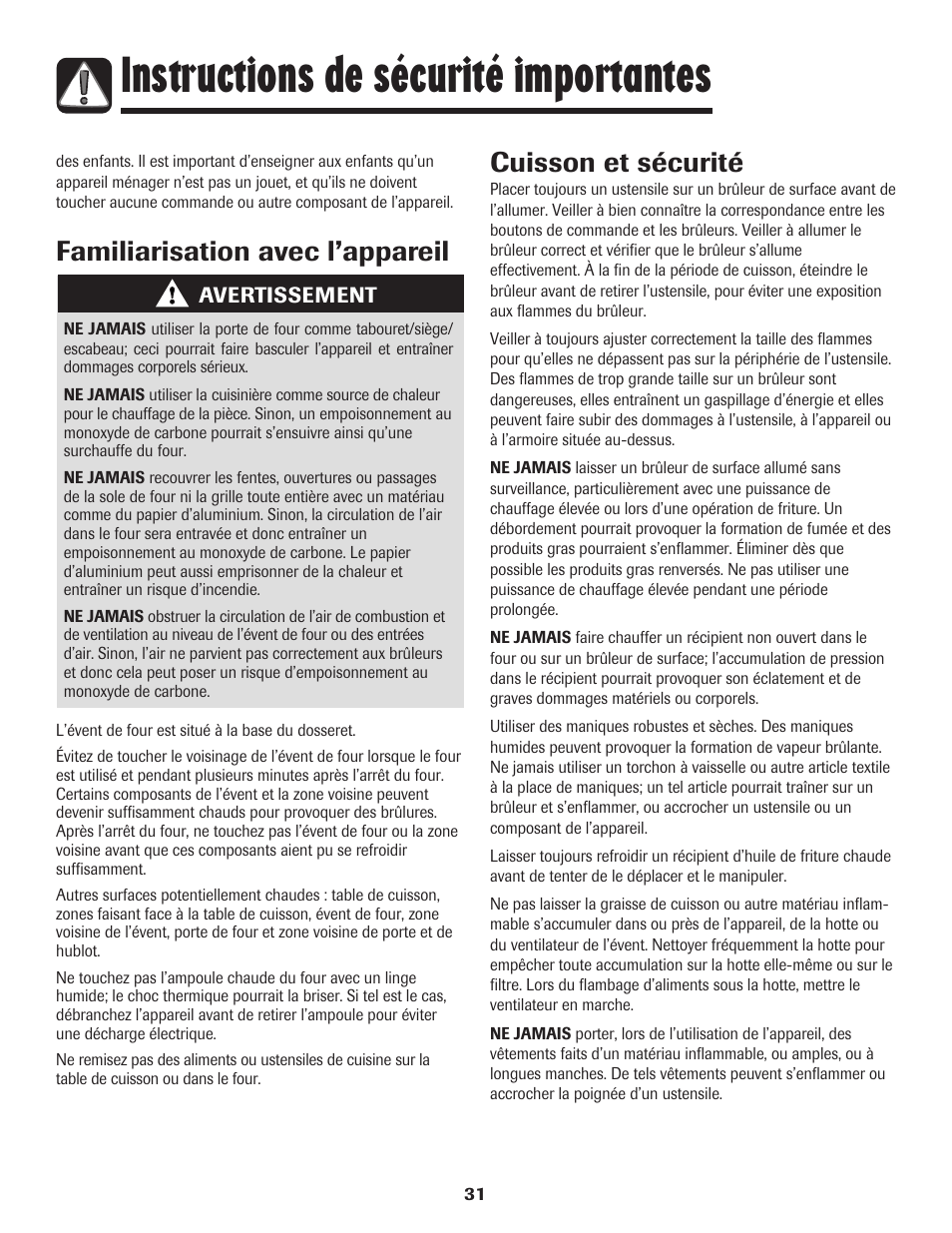 Instructions de sécurité importantes | Maytag MGR5775QDW User Manual | Page 32 / 84