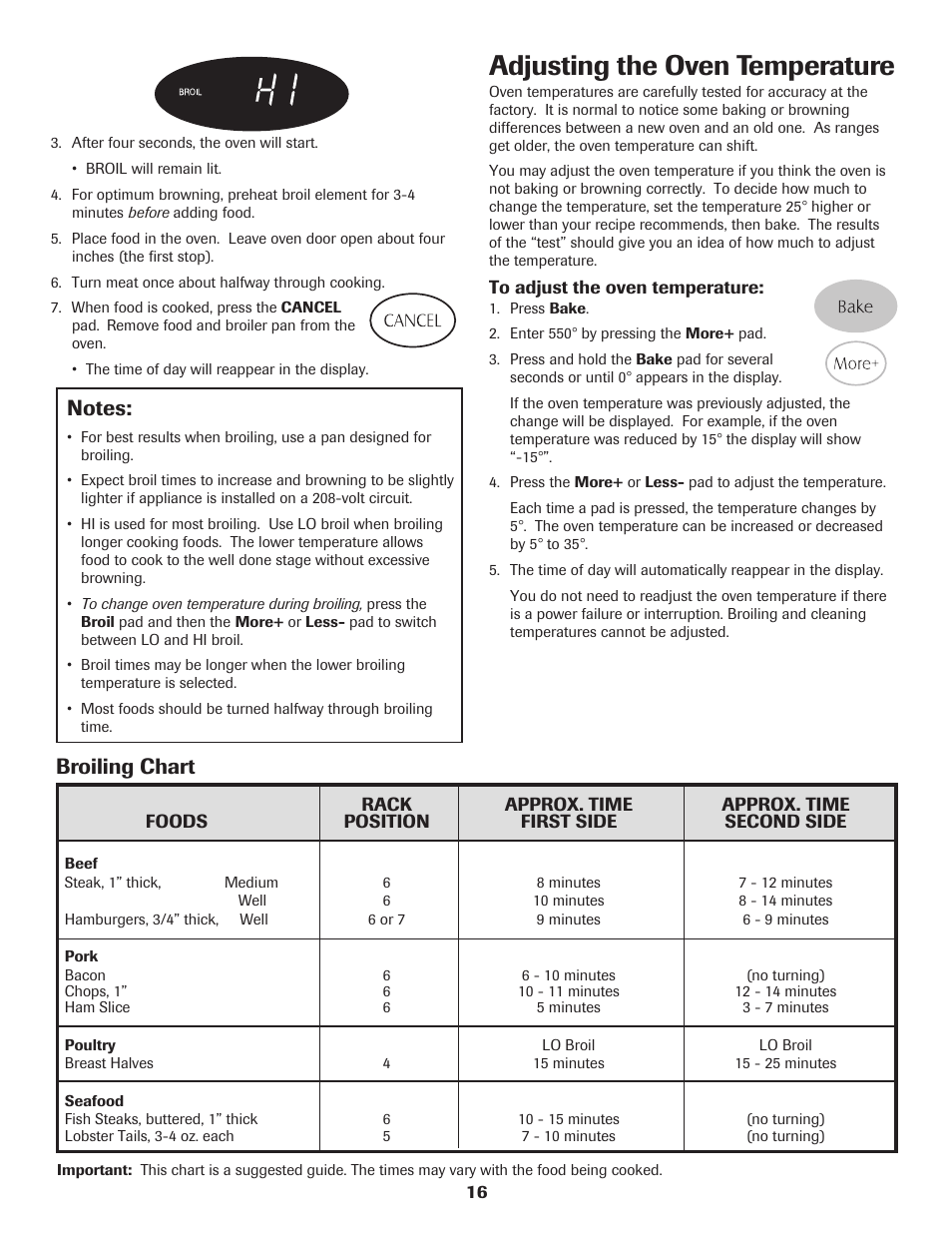 Adjusting the oven temperature, Broiling chart | Maytag MER5765RAW User Manual | Page 17 / 20