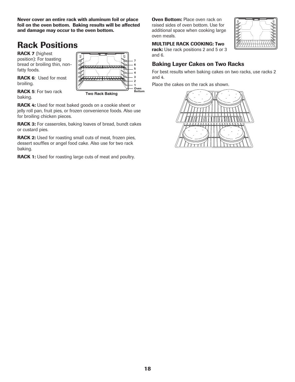 Rack positions, Baking layer cakes on two racks | Maytag MER5765RAW User Manual | Page 19 / 20