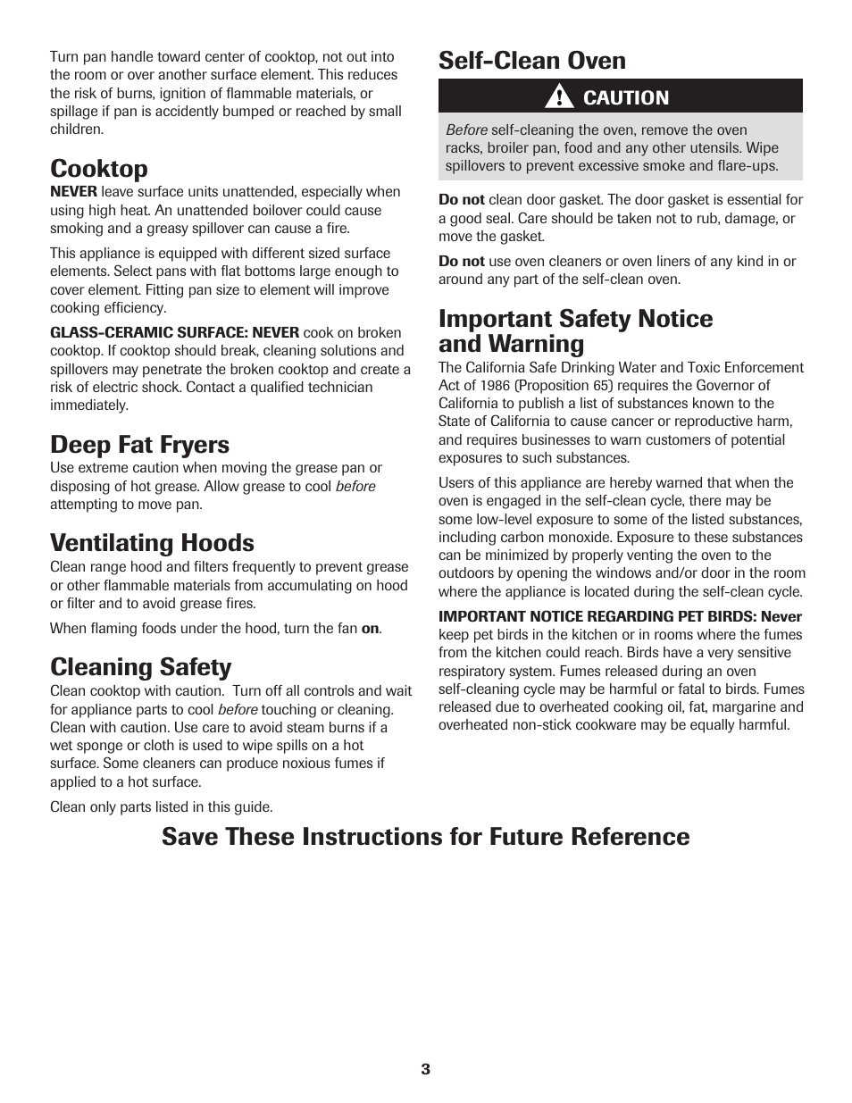 Self-clean oven, Important safety notice and warning, Save these instructions for future reference | Cooktop, Deep fat fryers, Ventilating hoods, Cleaning safety | Maytag MER5765RAW User Manual | Page 4 / 20