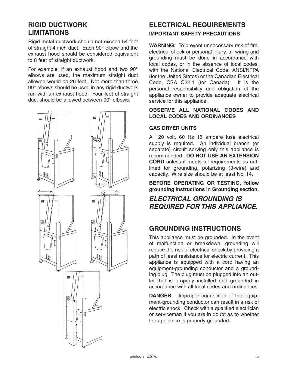 Rigid ductwork limitations, Electrical requirements | Maytag Stacked Washer/Dryer User Manual | Page 6 / 14
