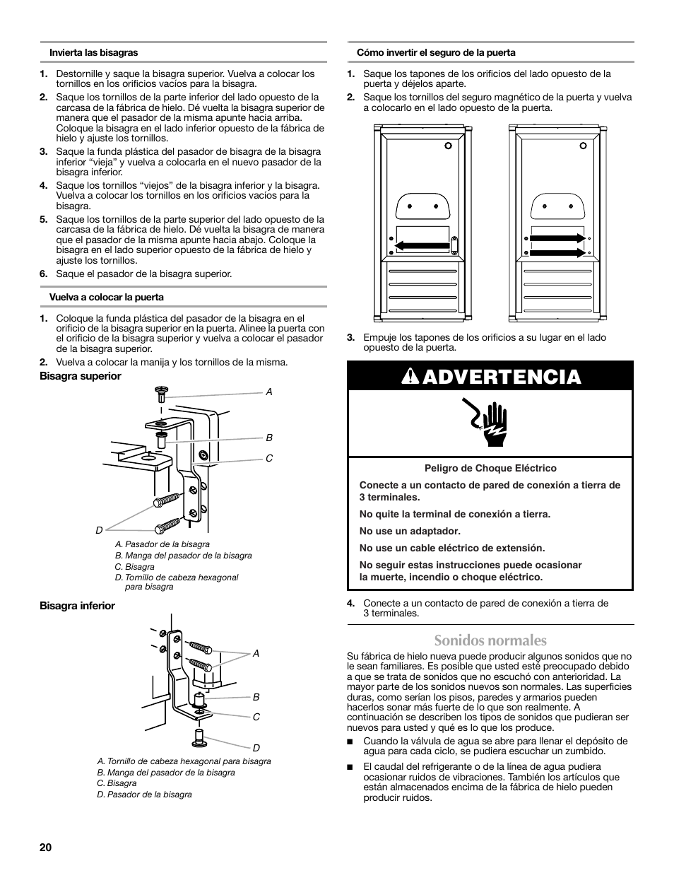 Advertencia, Sonidos normales | Maytag MIM1554WRS User Manual | Page 20 / 42