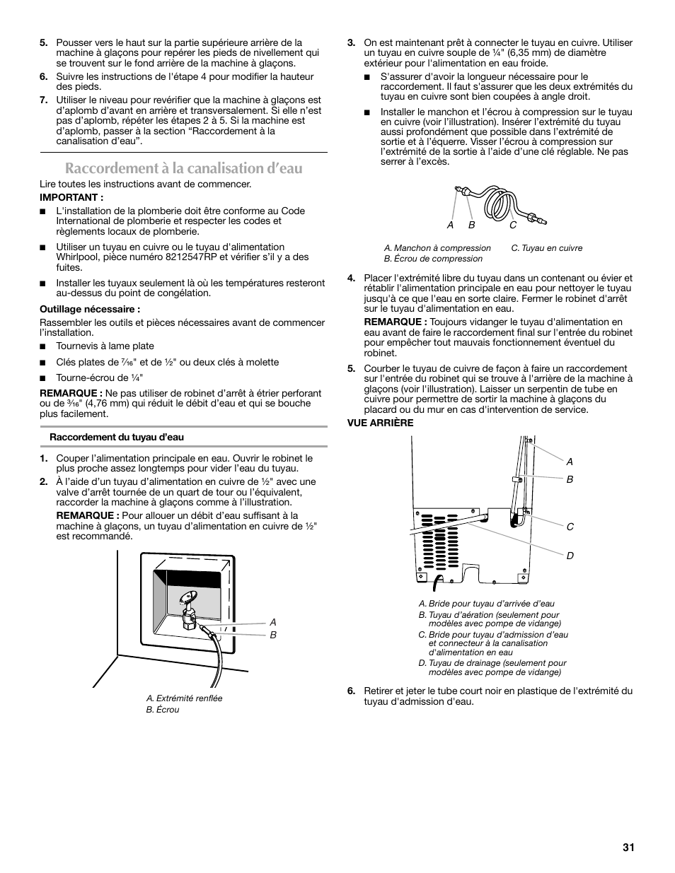 Raccordement à la canalisation d’eau | Maytag MIM1554WRS User Manual | Page 31 / 42