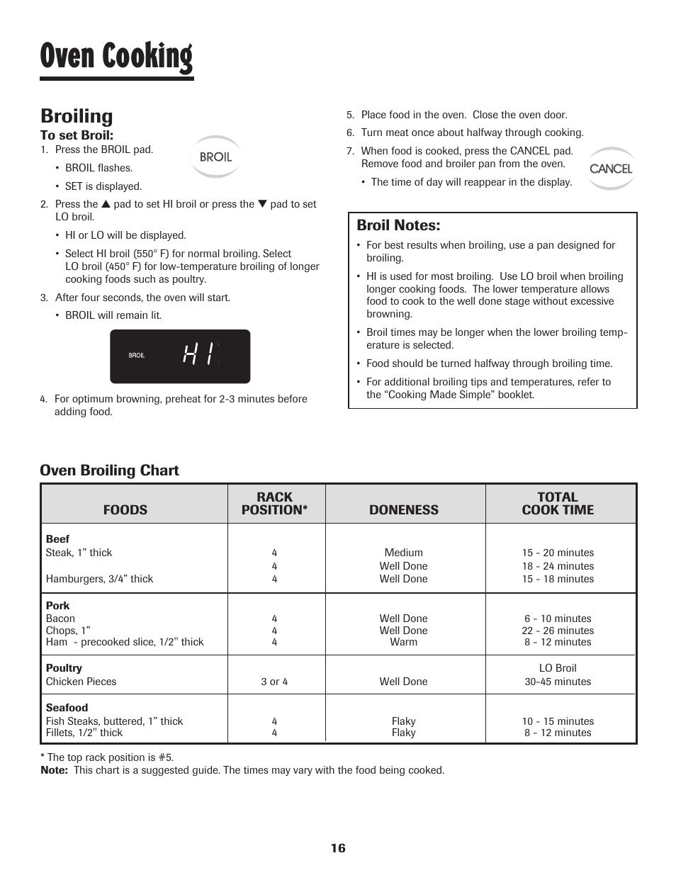 Oven cooking, Broiling, Oven broiling chart | Maytag 8113P448-60 User Manual | Page 17 / 88