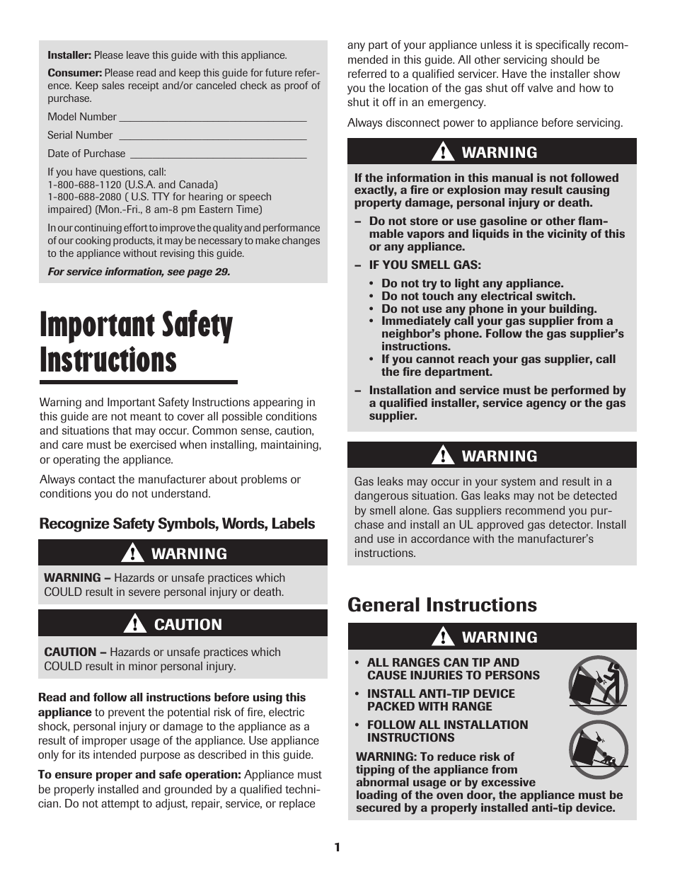 Important safety instructions, General instructions | Maytag 8113P448-60 User Manual | Page 2 / 88