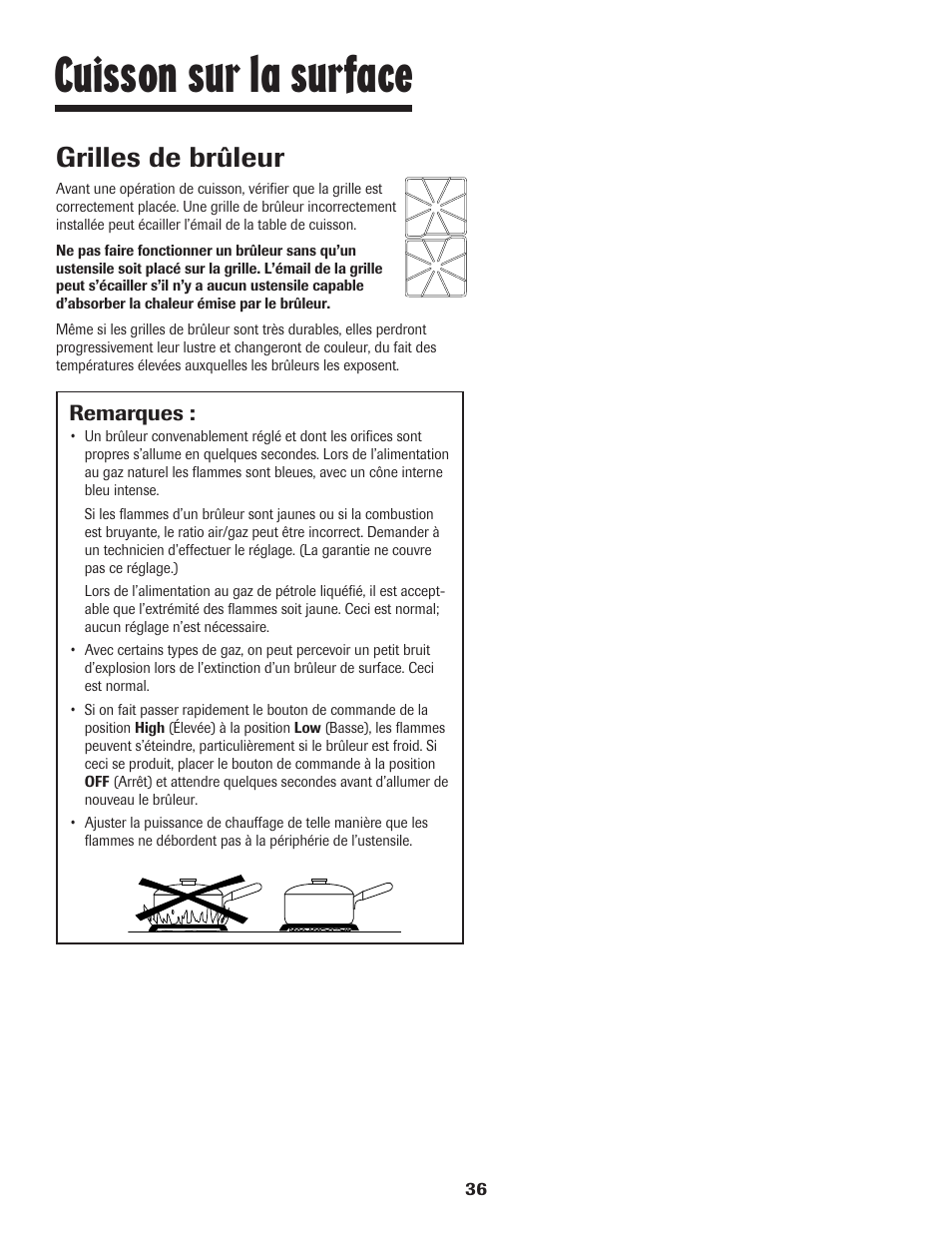 Cuisson sur la surface, Grilles de brûleur | Maytag 8113P448-60 User Manual | Page 37 / 88