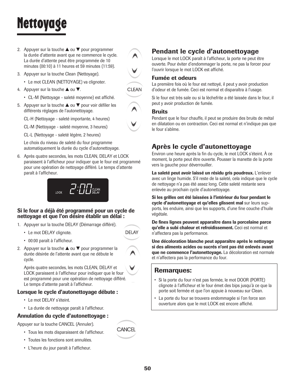 Nettoyage, Remarques, Pendant le cycle d’autonettoyage | Après le cycle d’autonettoyage | Maytag 8113P448-60 User Manual | Page 51 / 88