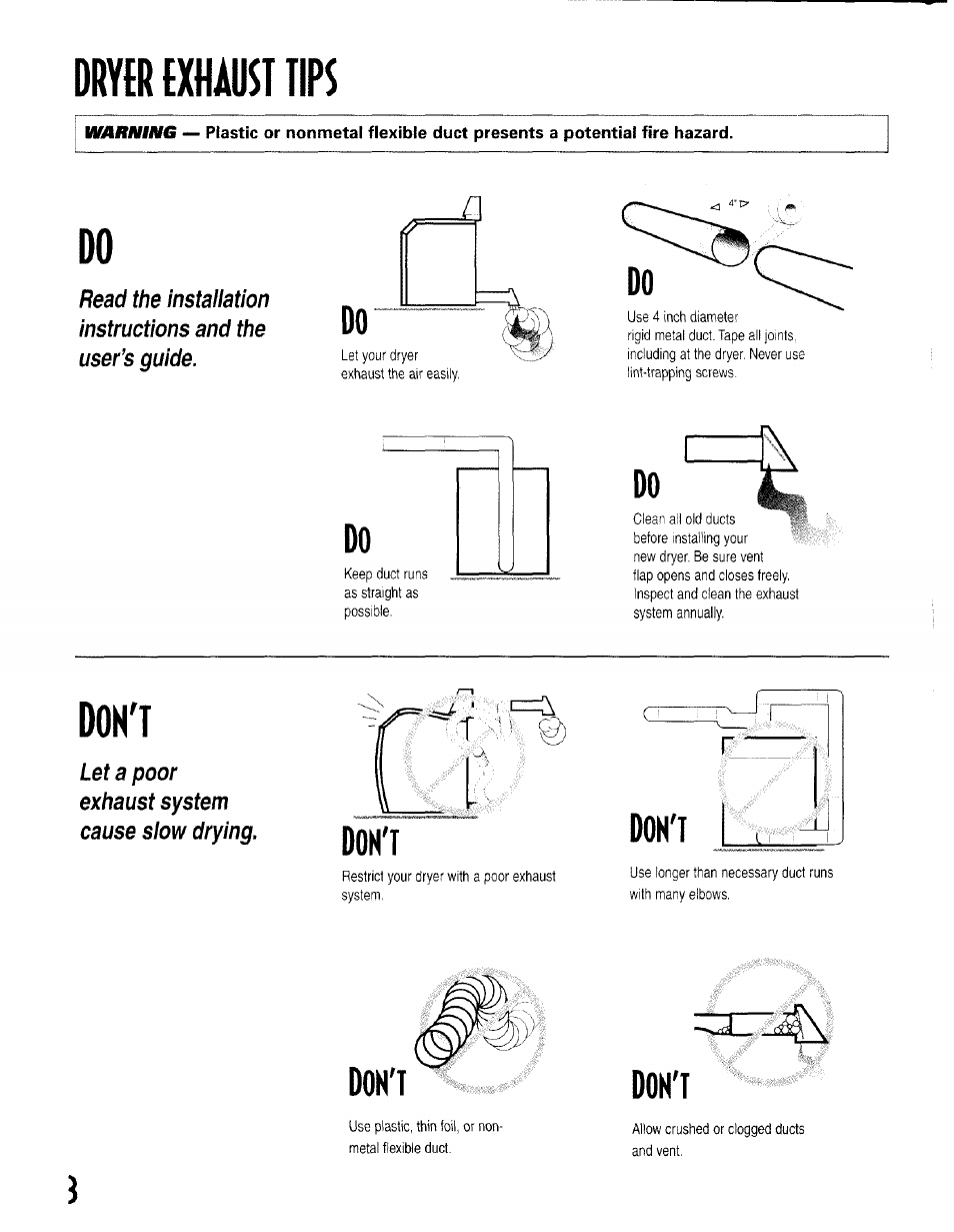 Drycr exhm tipe, Don't | Maytag MD6200 User Manual | Page 4 / 12