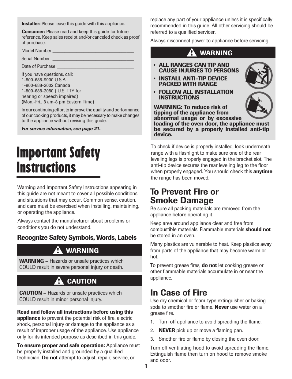 Important safety instructions | Maytag SMOOTHTOP 500 User Manual | Page 2 / 68