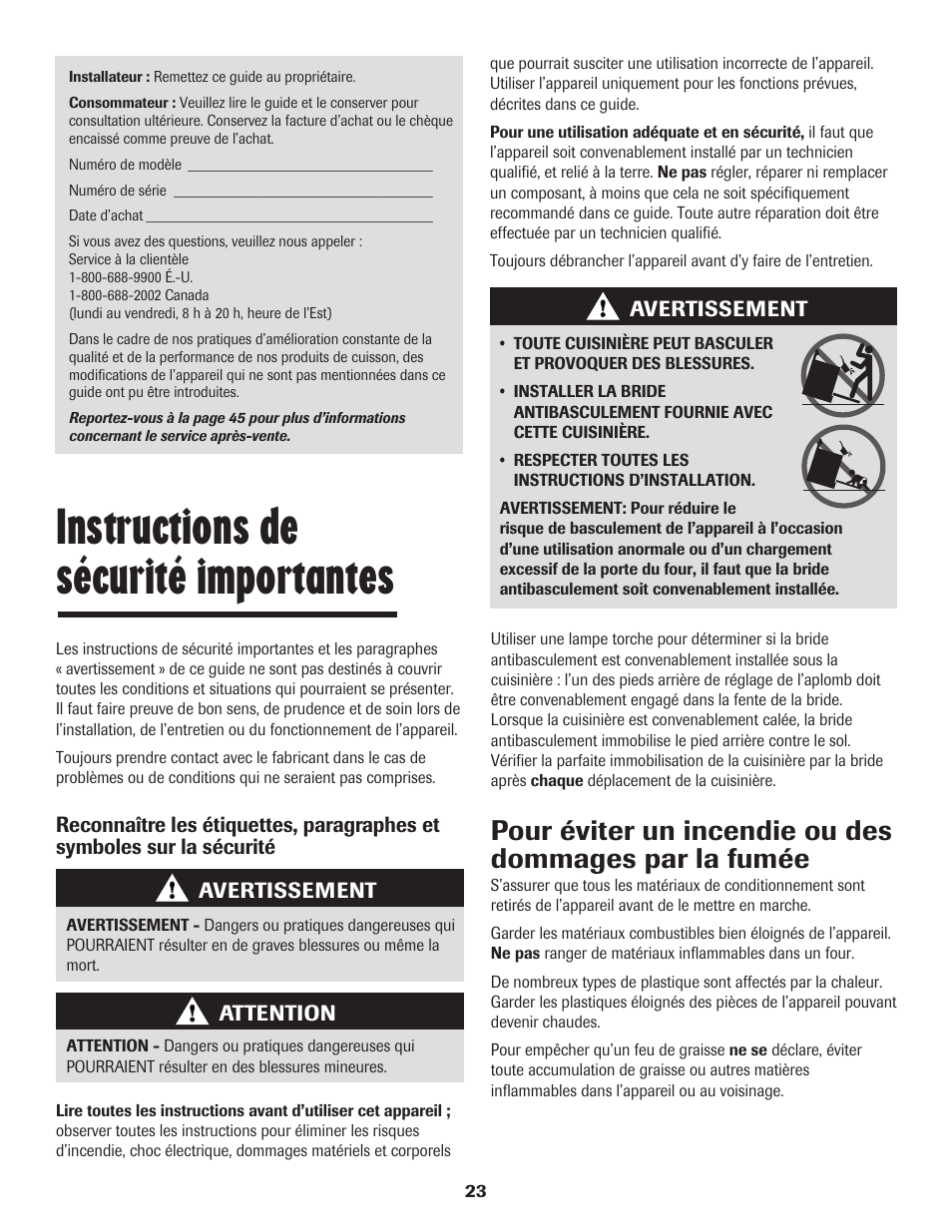 Instructions de sécurité importantes | Maytag SMOOTHTOP 500 User Manual | Page 24 / 68