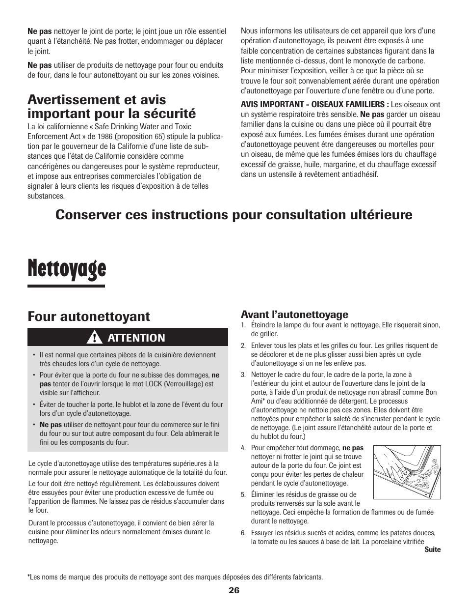 Nettoyage, Avertissement et avis important pour la sécurité | Maytag SMOOTHTOP 500 User Manual | Page 27 / 68