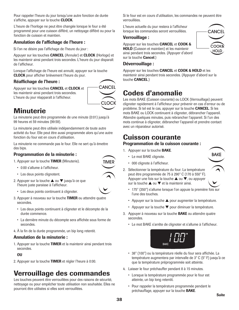 Verrouillage des commandes, Minuterie, Codes d’anomalie | Cuisson courante | Maytag SMOOTHTOP 500 User Manual | Page 39 / 68