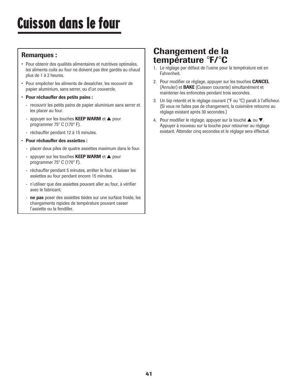 Cuisson dans le four, Changement de la température | Maytag SMOOTHTOP 500 User Manual | Page 42 / 68