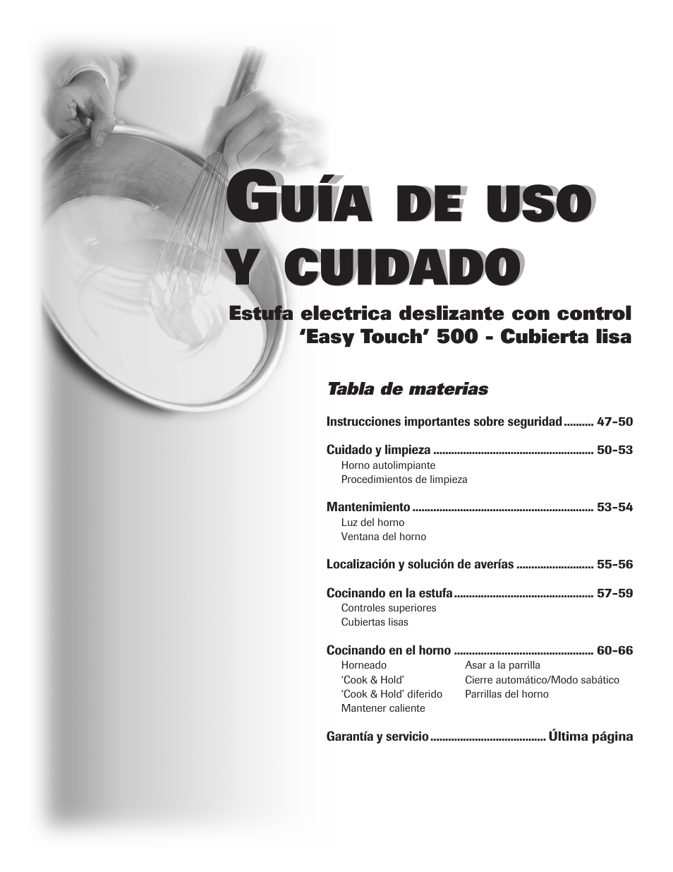 Uso y, Cuidado | Maytag SMOOTHTOP 500 User Manual | Page 47 / 68