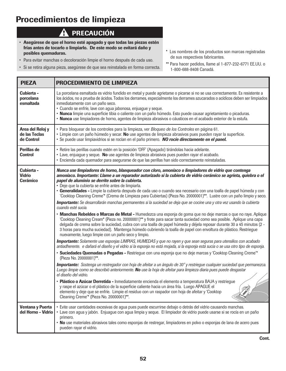 Procedimientos de limpieza, Precaución | Maytag SMOOTHTOP 500 User Manual | Page 53 / 68