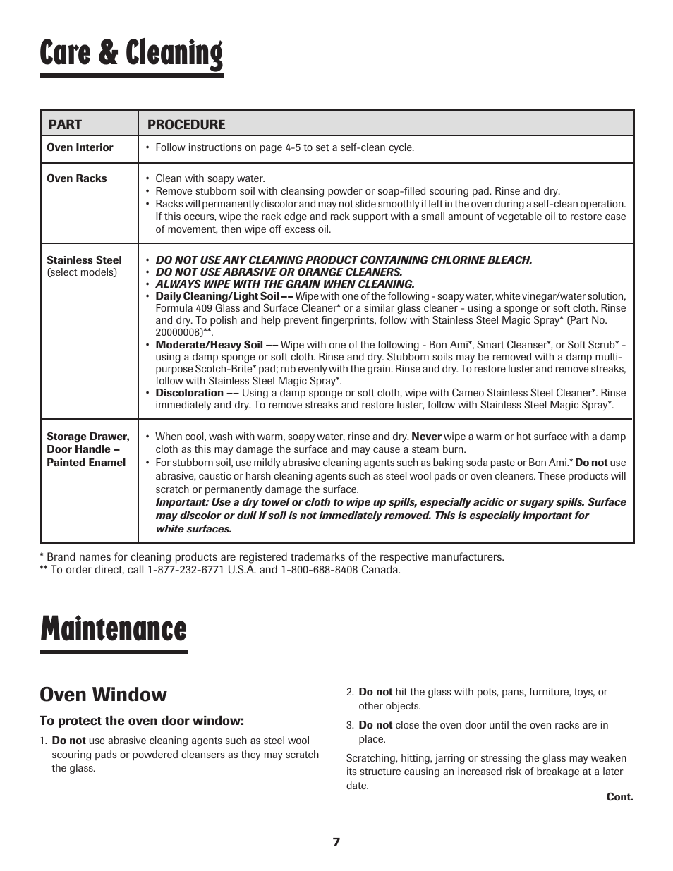 Care & cleaning, Maintenance, Oven window | Maytag SMOOTHTOP 500 User Manual | Page 8 / 68