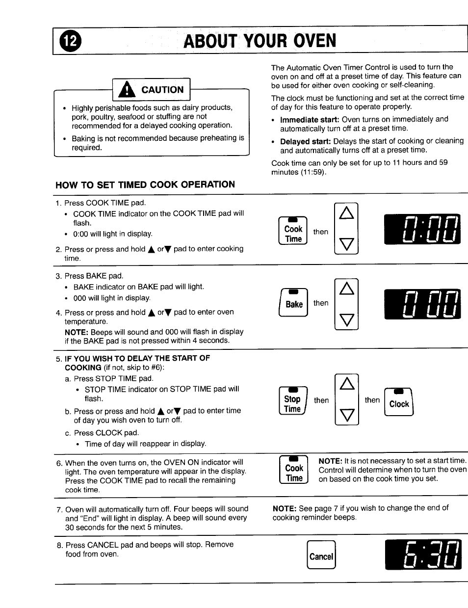 About your oven, How to set timed cook operation, Cook | Time, Bake | Maytag 8111P375-60 User Manual | Page 12 / 32